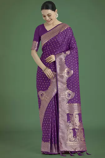 Gorgeous purple woven banarasi satin designer silk saree