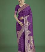 purple woven banarasi satin silk saree