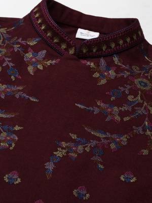 Maroon pashmina embroidery jacket with navy kurta set 3