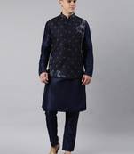 Navy blue embroidered jacket and kurta set