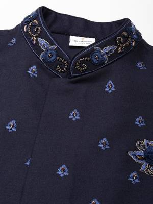Navy blue embroidered jacket and kurta set 2