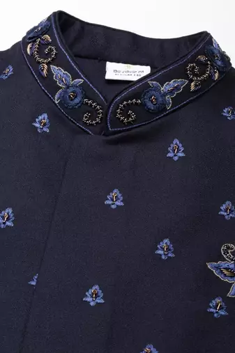 Navy blue embroidered jacket and kurta set