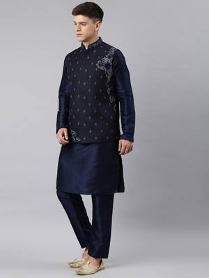 Navy blue embroidered jacket and kurta set 3