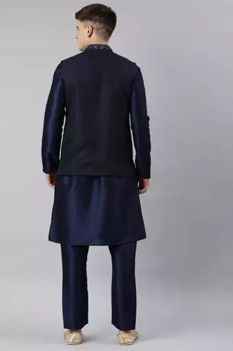 Navy blue embroidered jacket and kurta set