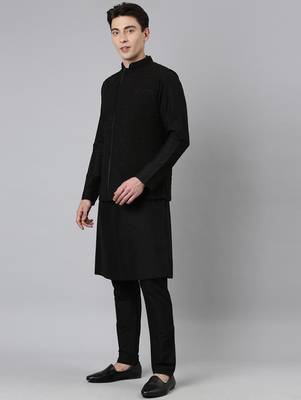 Black ruching jacket kurta set 3