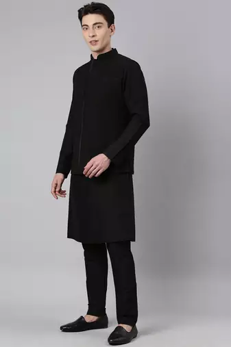 Black ruching jacket kurta set