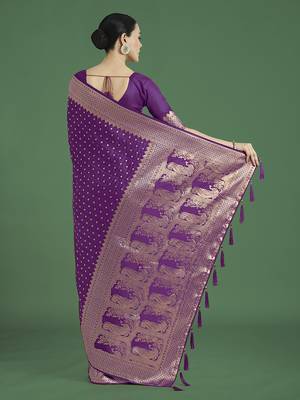 purple woven banarasi satin silk blend saree 4