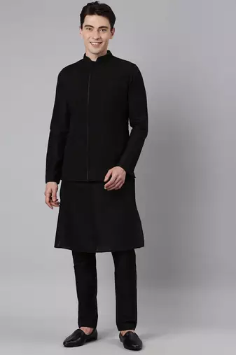 Black ruching jacket kurta set