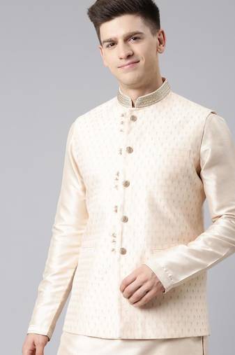 Cream banarasi jacquard jacket kurta set