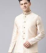 Cream banarasi jacquard jacket kurta set