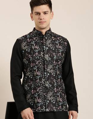 Black printed jacket kurta set 1