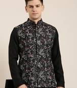 Black printed jacket kurta set