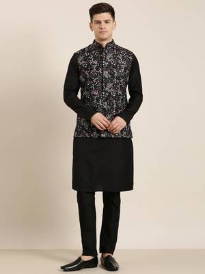 Black printed jacket kurta set 2