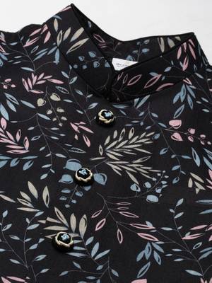 Black printed jacket kurta set 3