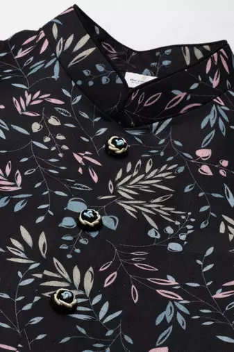 Black printed jacket kurta set