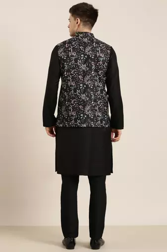 Black printed jacket kurta set