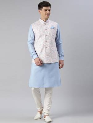 Blue printed jacket kurta set 1