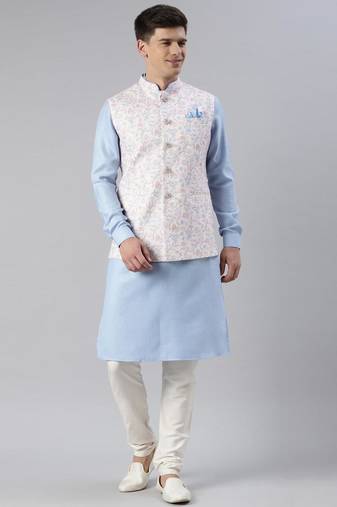 Blue printed jacket kurta set