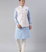 Blue printed jacket kurta set