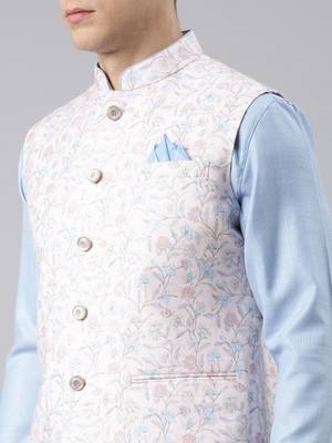 Blue printed jacket kurta set 2
