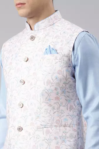 Blue printed jacket kurta set