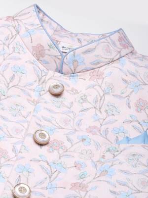 Blue printed jacket kurta set 3