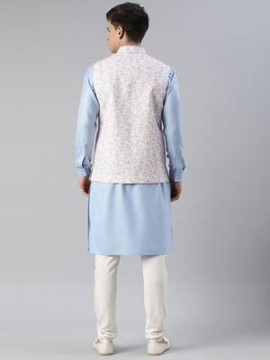 Blue printed jacket kurta set 5