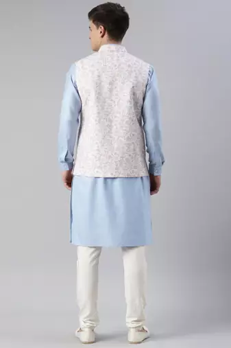 Blue printed jacket kurta set