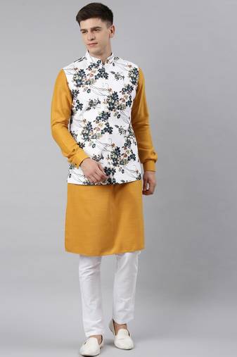Mustard printed jacket kurta set