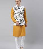 Mustard printed jacket kurta set