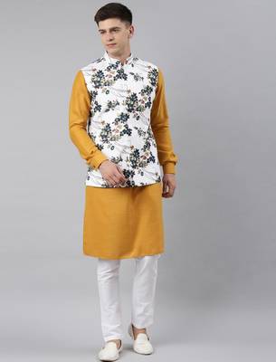 Mustard printed jacket kurta set 4