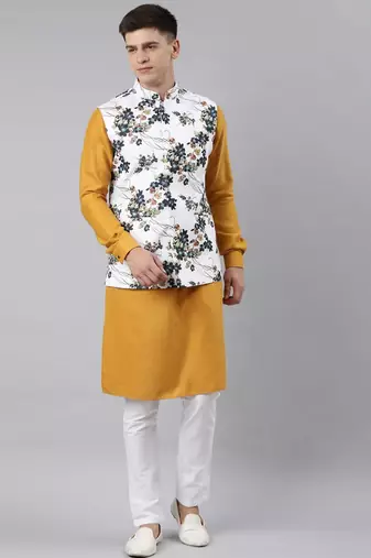 Mustard printed jacket kurta set