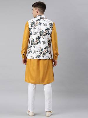 Mustard printed jacket kurta set 5