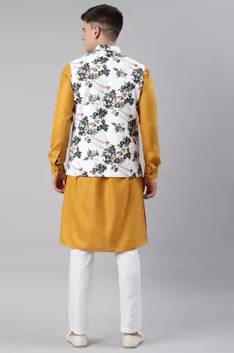 Mustard printed jacket kurta set