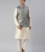 Grey banarasi jacquard jacket kurta set