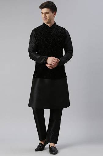 Black velvet hand embroidery jacket set