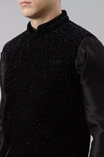 Black velvet hand embroidery jacket set