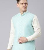 Light blue cotton jacquard jacket kurta set