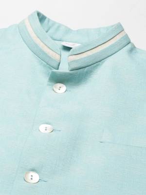 Light blue cotton jacquard jacket kurta set 3