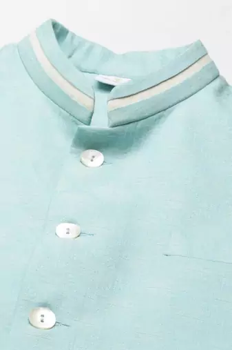 Light blue cotton jacquard jacket kurta set
