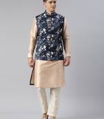 Blue printed jacket kurta set