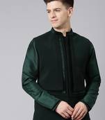 Green pleated jacket kurta set