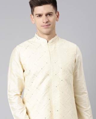 Beige dori embroidery jacket kurta set 1