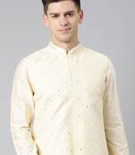 Beige dori embroidery jacket kurta set