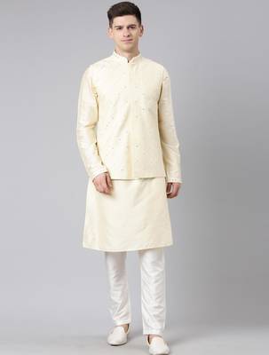 Beige dori embroidery jacket kurta set 2