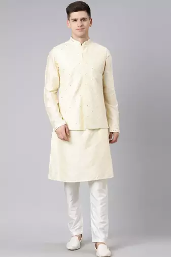 Beige dori embroidery jacket kurta set
