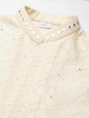 Beige dori embroidery jacket kurta set 3
