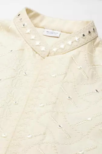 Beige dori embroidery jacket kurta set