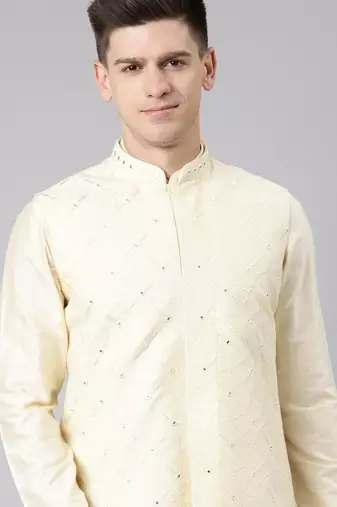 Beige dori embroidery jacket kurta set