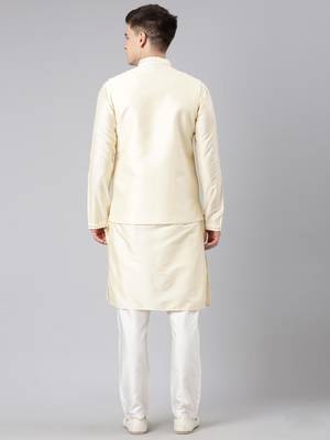 Beige dori embroidery jacket kurta set 5